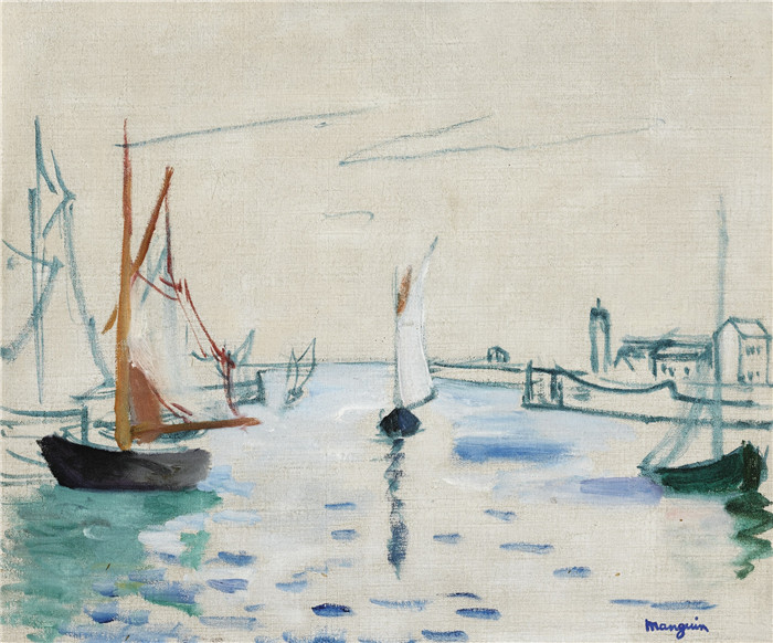 亨利·夏尔·芒更（Henri Charles Manguin）作品-小港口洪弗勒，1924年