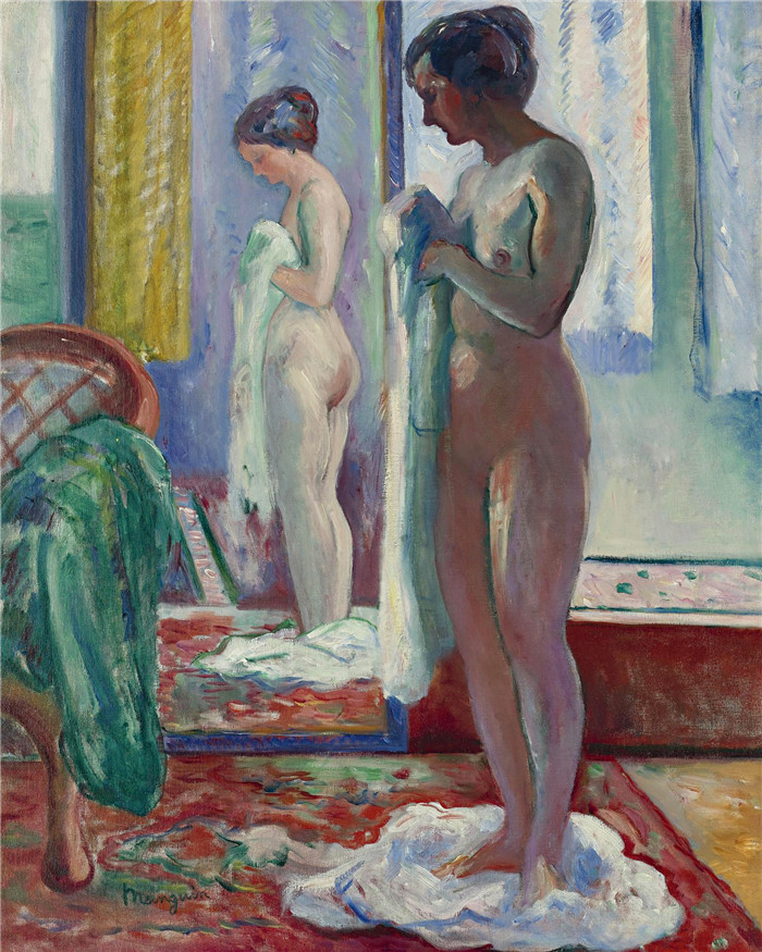 亨利·夏尔·芒更（Henri Charles Manguin）作品-《镜子前的裸体》，1915年