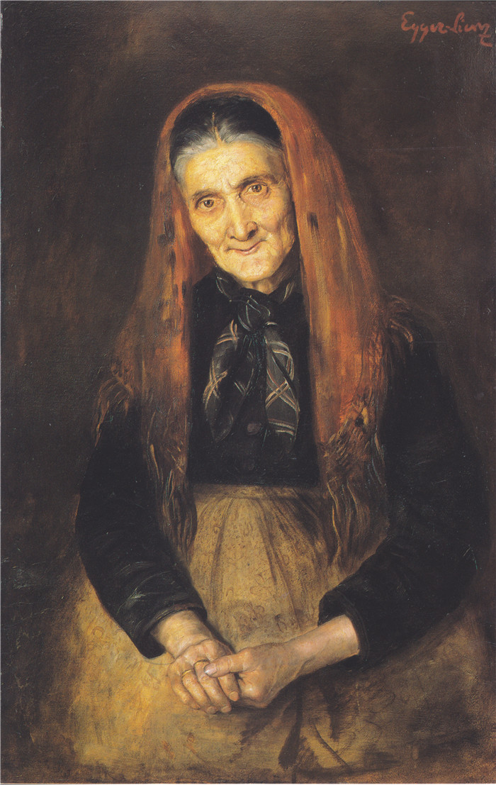 阿尔宾·艾格·利恩茨（Albin Egger Lienz）作品-一个穿着蒂罗尔服装的女人的肖像