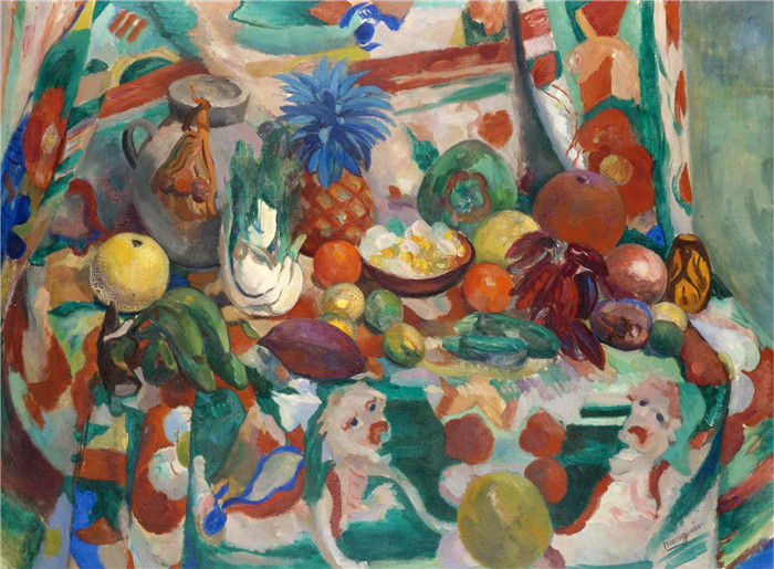 亨利·夏尔·芒更(Henri Charles Manguin)作品-《水果静物,帮宝猴》,1912年