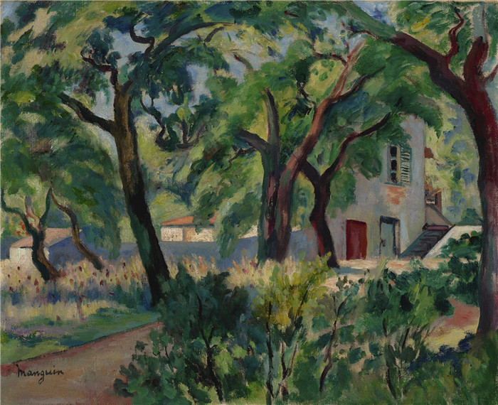 亨利·夏尔·芒更（Henri Charles Manguin）作品-森林中的房子，圣特罗佩，1924年