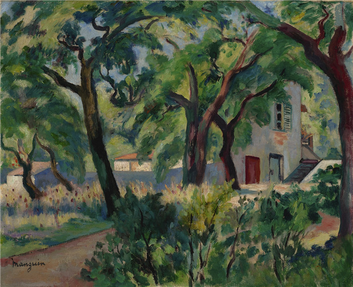 亨利·夏尔·芒更(Henri Charles Manguin)作品-森林中的房子,圣特罗佩,1924年