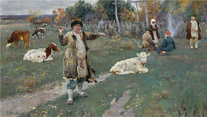 谢尔盖·维诺格拉多夫(Sergey Vinogradov)作品-放牧小牛的孩子
