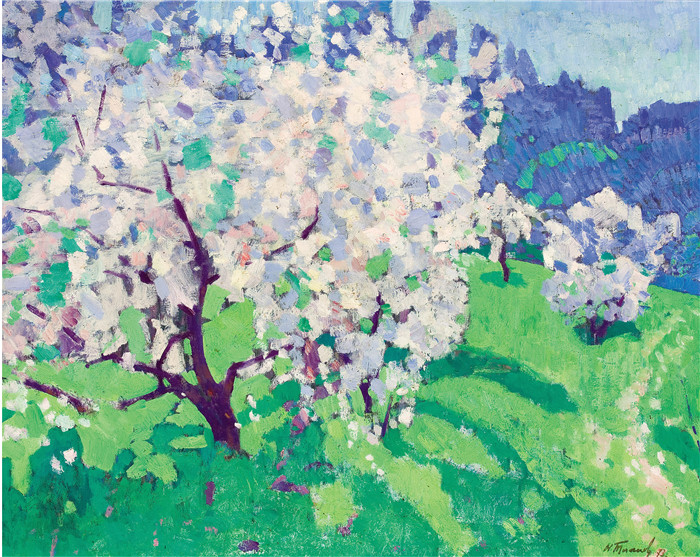 尼古拉·蒂姆科夫 (Nikolai Timkov)油画-开花的苹果树，1973年