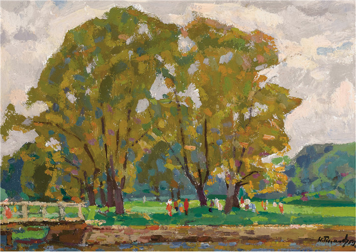 尼古拉·蒂姆科夫 (Nikolai Timkov)油画-在公园里，1958年