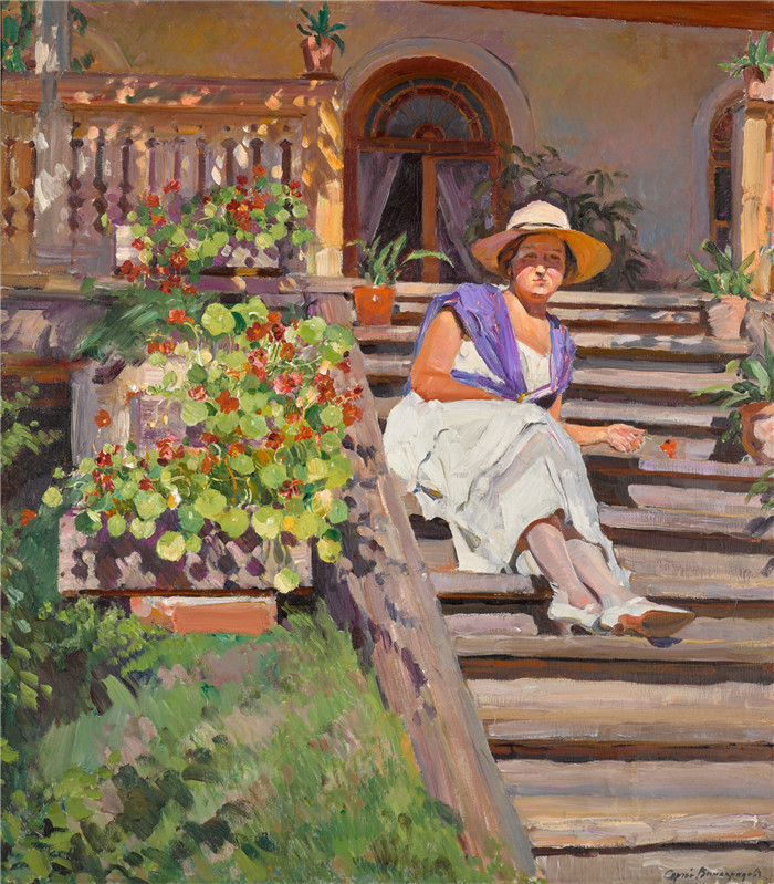谢尔盖·维诺格拉多夫(Sergey Vinogradov)作品-坐在台阶上的女人
