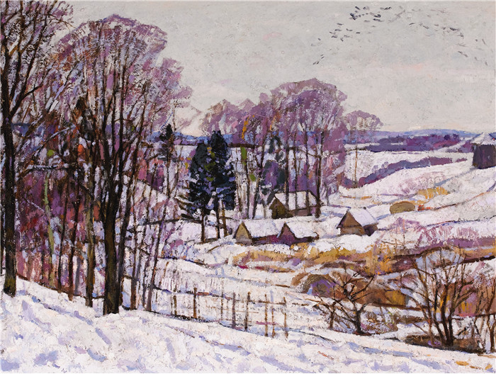 尼古拉·蒂姆科夫 (Nikolai Timkov)油画-田园雪景，1960年