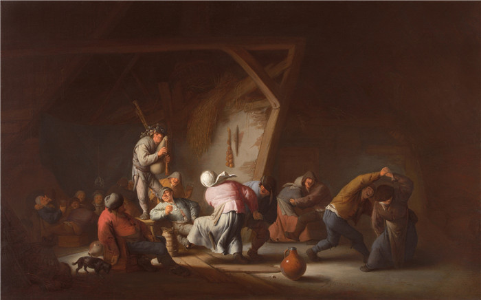 阿德里亚恩·范·奥斯塔德 (Adriaen van Ostade)作品-农民在谷仓里跳舞，1635年