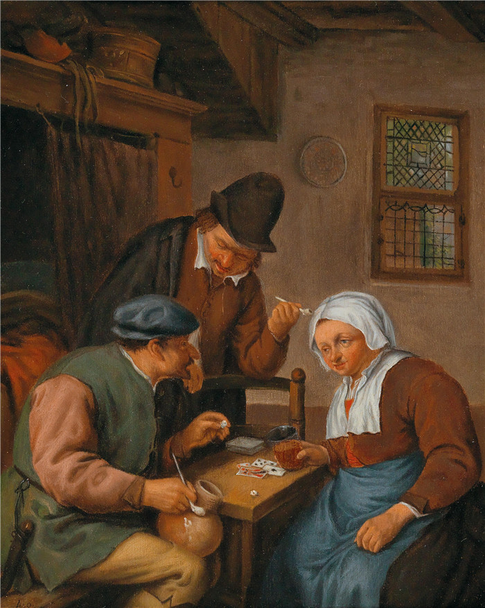 阿德里亚恩·范·奥斯塔德 (Adriaen van Ostade)作品-打牌的农民