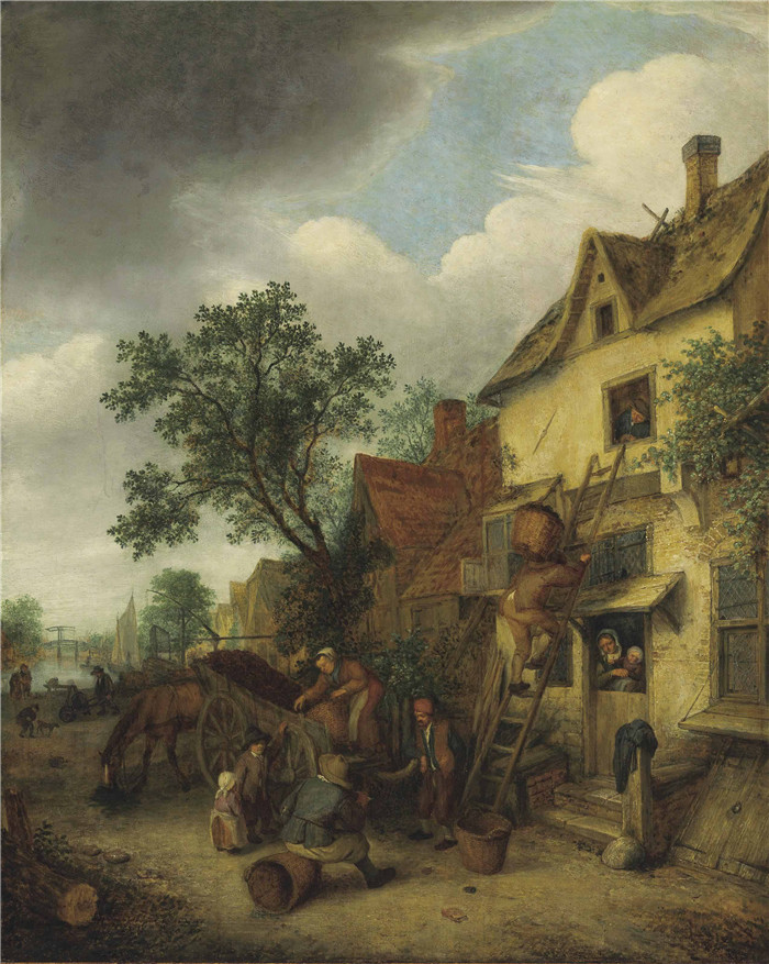 阿德里亚恩·范·奥斯塔德 (Adriaen van Ostade)作品-村民将泥炭运入房屋