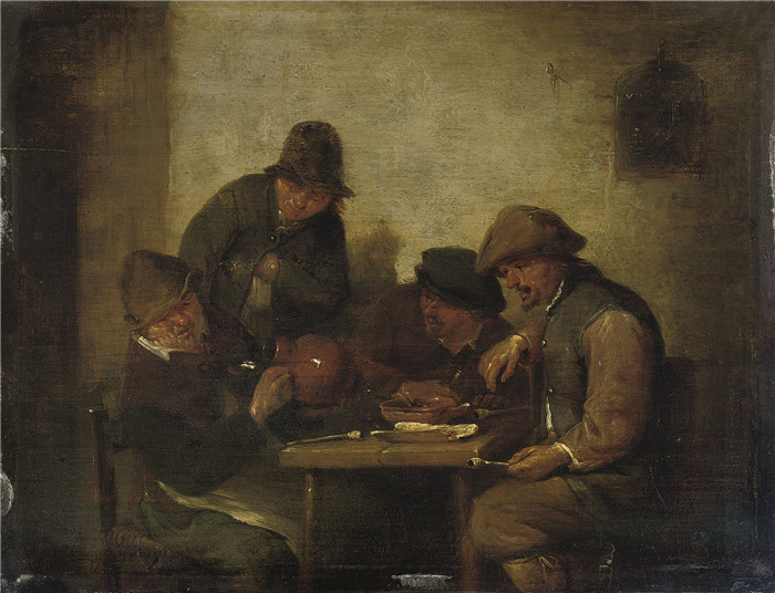 阿德里亚恩·范·奥斯塔德 (Adriaen van Ostade)作品-农民在室内抽烟喝酒