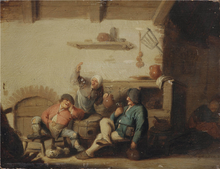 阿德里亚恩·范·奥斯塔德 (Adriaen van Ostade)作品-农民在客栈里嬉戏