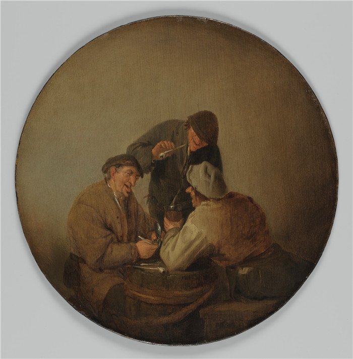 阿德里亚恩·范·奥斯塔德 (Adriaen van Ostade)作品-三个农民抽烟喝酒