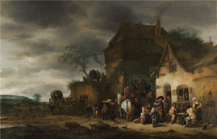阿德里亚恩·范·奥斯塔德 (Adriaen van Ostade)作品-《旅行者在乡村酒店停留》