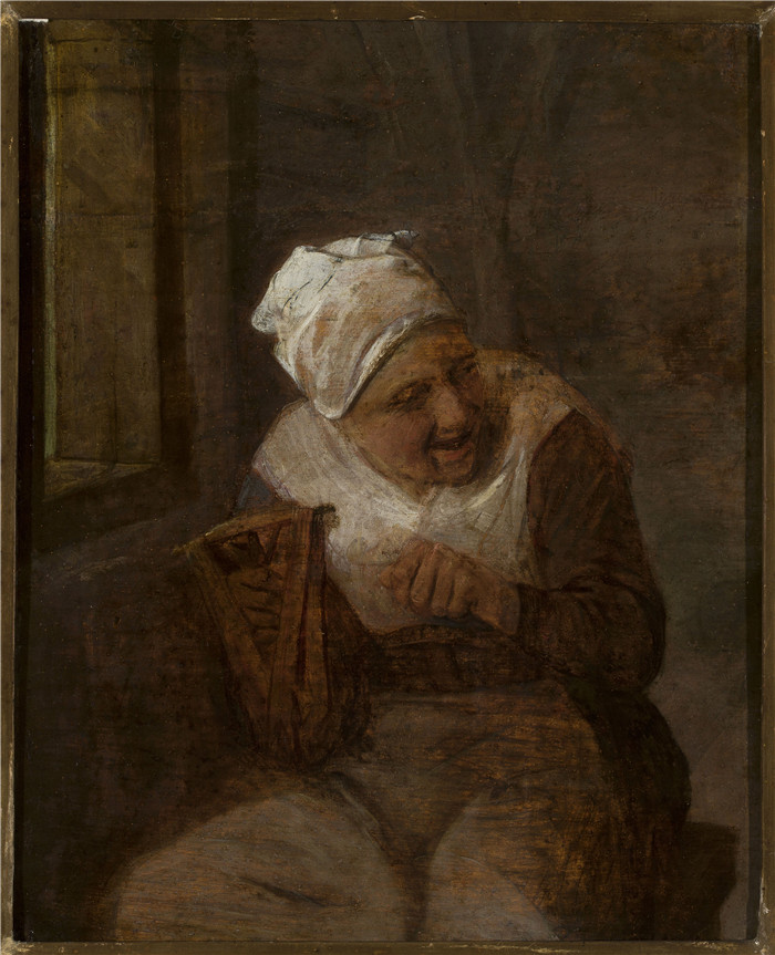 阿德里亚恩·范·奥斯塔德 (Adriaen van Ostade)作品-在窗户边旋转的女人
