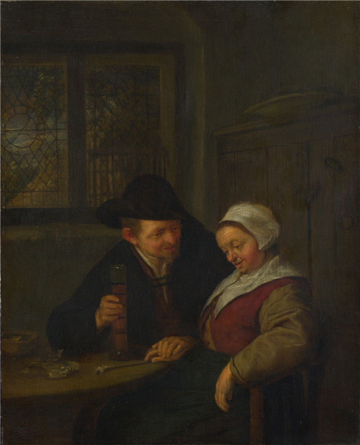 阿德里亚恩·范·奥斯塔德 (Adriaen van Ostade)作品-一个农民向一位老妇人求爱