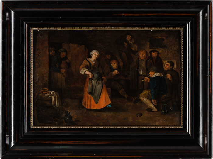 阿德里亚恩·范·奥斯塔德 (Adriaen van Ostade)作品-屋内交谈抽烟喝酒