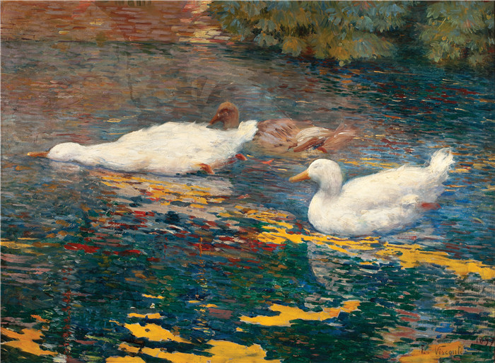 伊丽莎·维斯康蒂（Eliseu Visconti）作品-湖中的鸭子