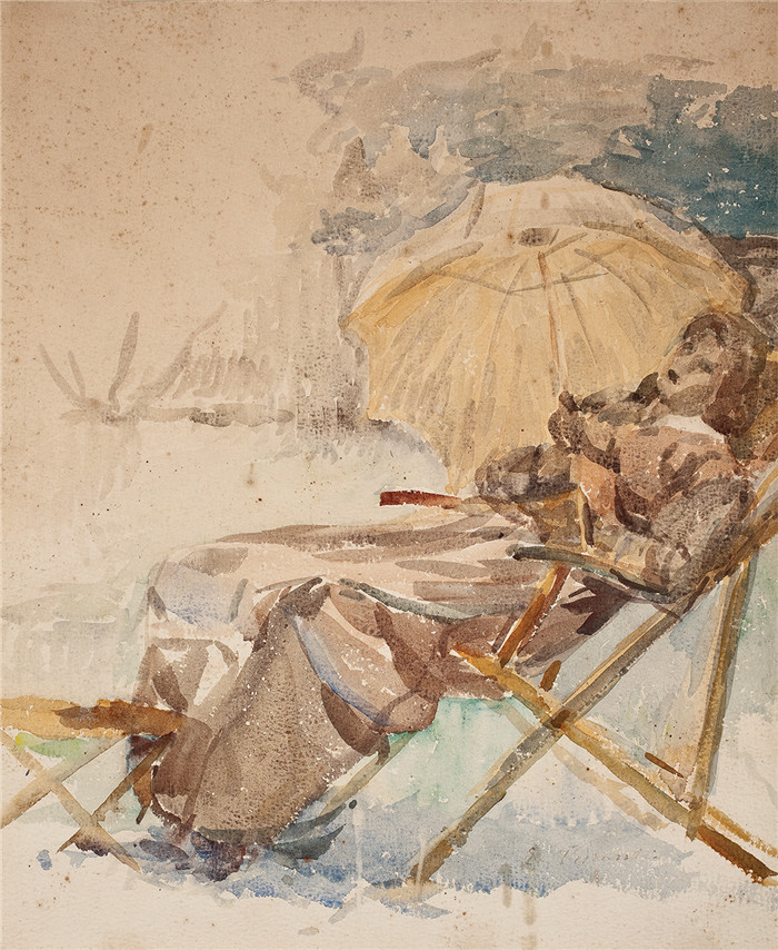 伊丽莎·维斯康蒂（Eliseu Visconti）作品-带伞的女人