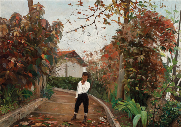 伊丽莎·维斯康蒂（Eliseu Visconti）作品-斜坡上的男孩1889