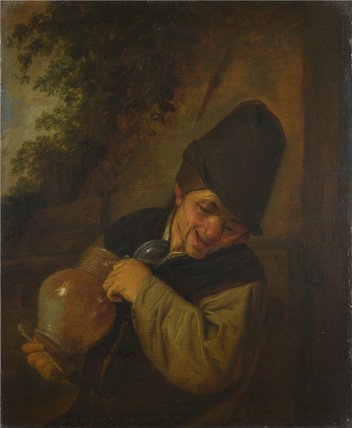 阿德里亚恩·范·奥斯塔德 (Adriaen van Ostade)作品-一个拿着罐子和烟斗的农民