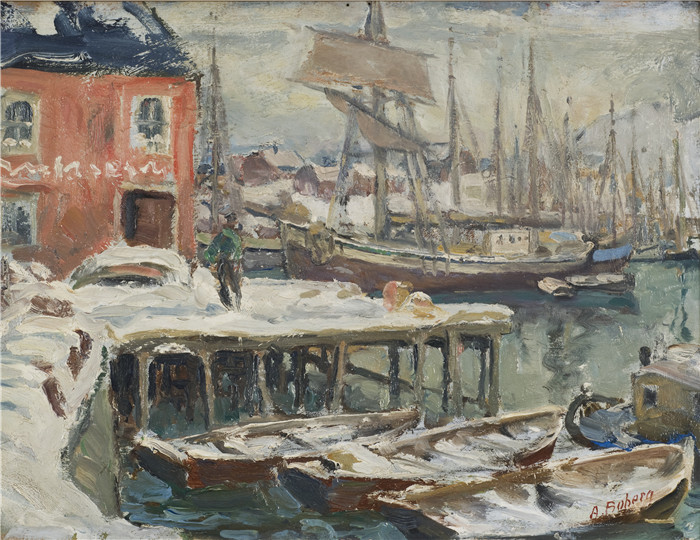 安娜·博伯格 (Anna Boberg)油画-罗弗敦码头