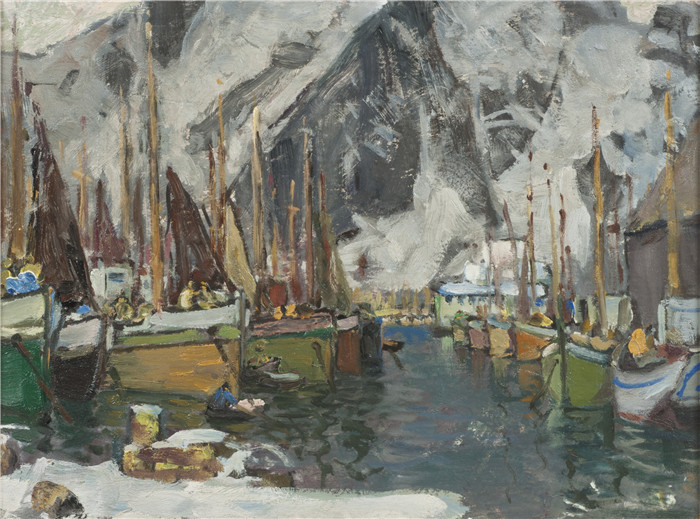 安娜·博伯格 (Anna Boberg)油画-在Svolvaer的渔船中