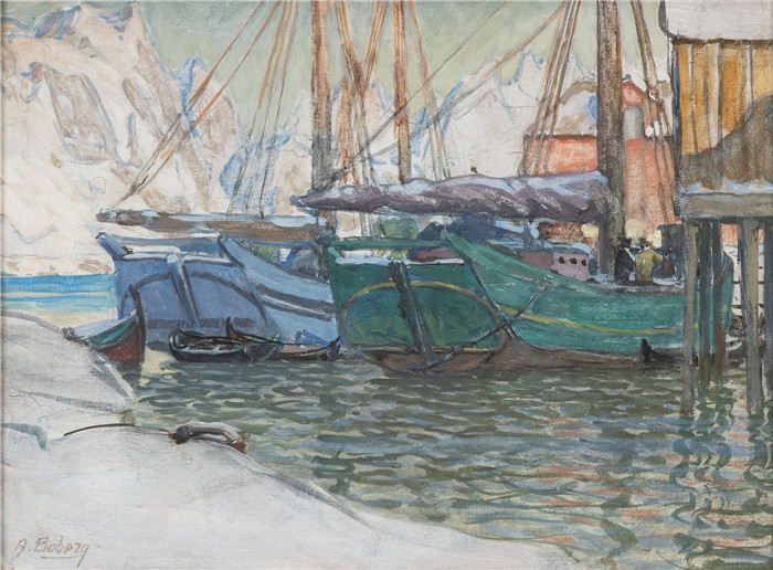 安娜·博伯格 (Anna Boberg)油画-blandteknik 29 x 39 cm.