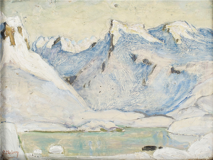 安娜·博伯格 (Anna Boberg)油画-雪山与湖泊