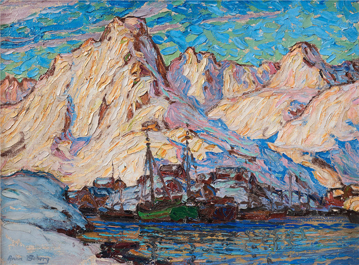 安娜·博伯格 (Anna Boberg)油画-from Lofoten,45 x 60 cm.