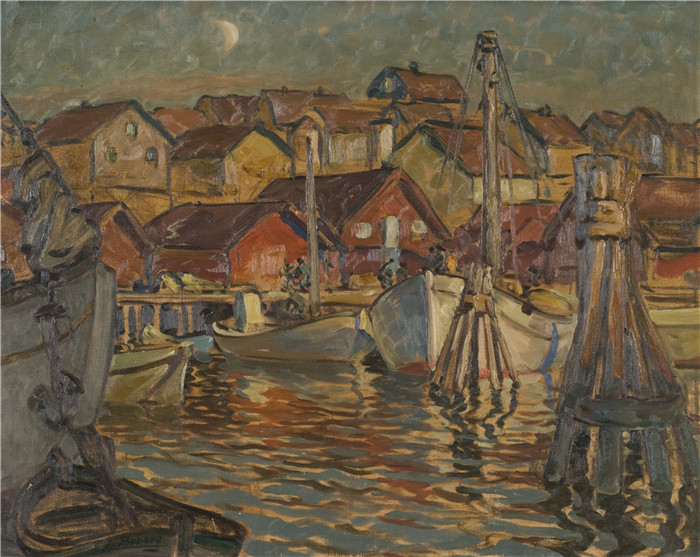 安娜·博伯格 (Anna Boberg)油画-渔港