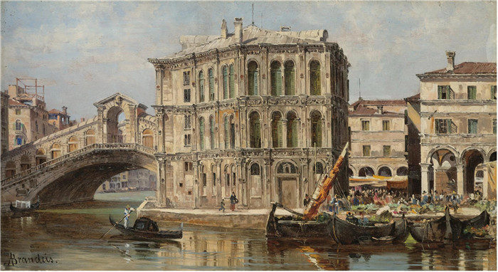安东尼奥·布兰代斯(Antonietta Brandeis）油画-里亚托大桥与卡梅伦吉宫
