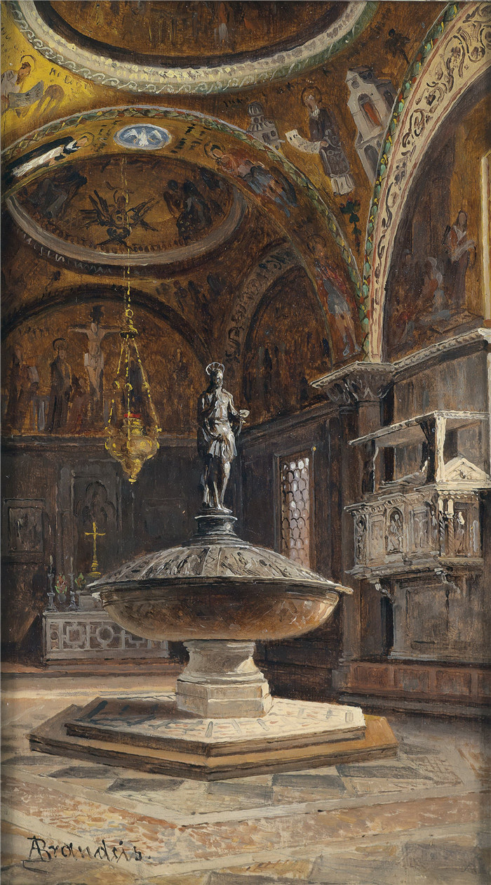 安东尼奥·布兰代斯(Antonietta Brandeis）油画-圣马可洗礼堂 2