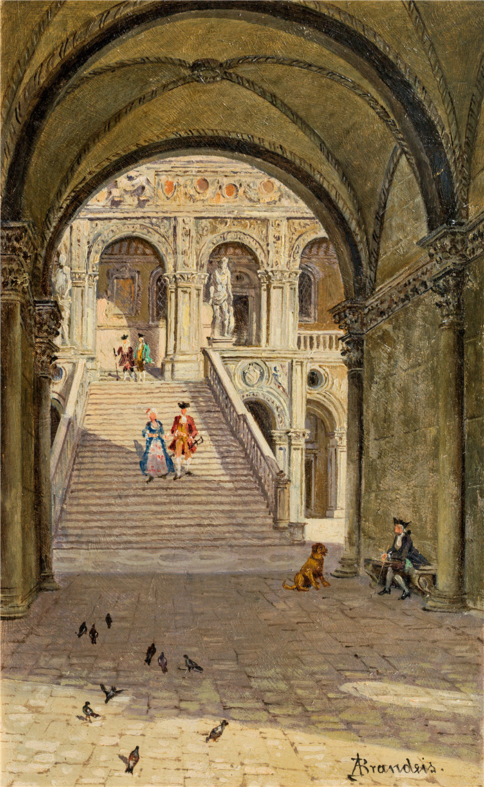 安东尼奥·布兰代斯(Antonietta Brandeis）油画-威尼斯，总督宫里的斯卡拉歌剧院