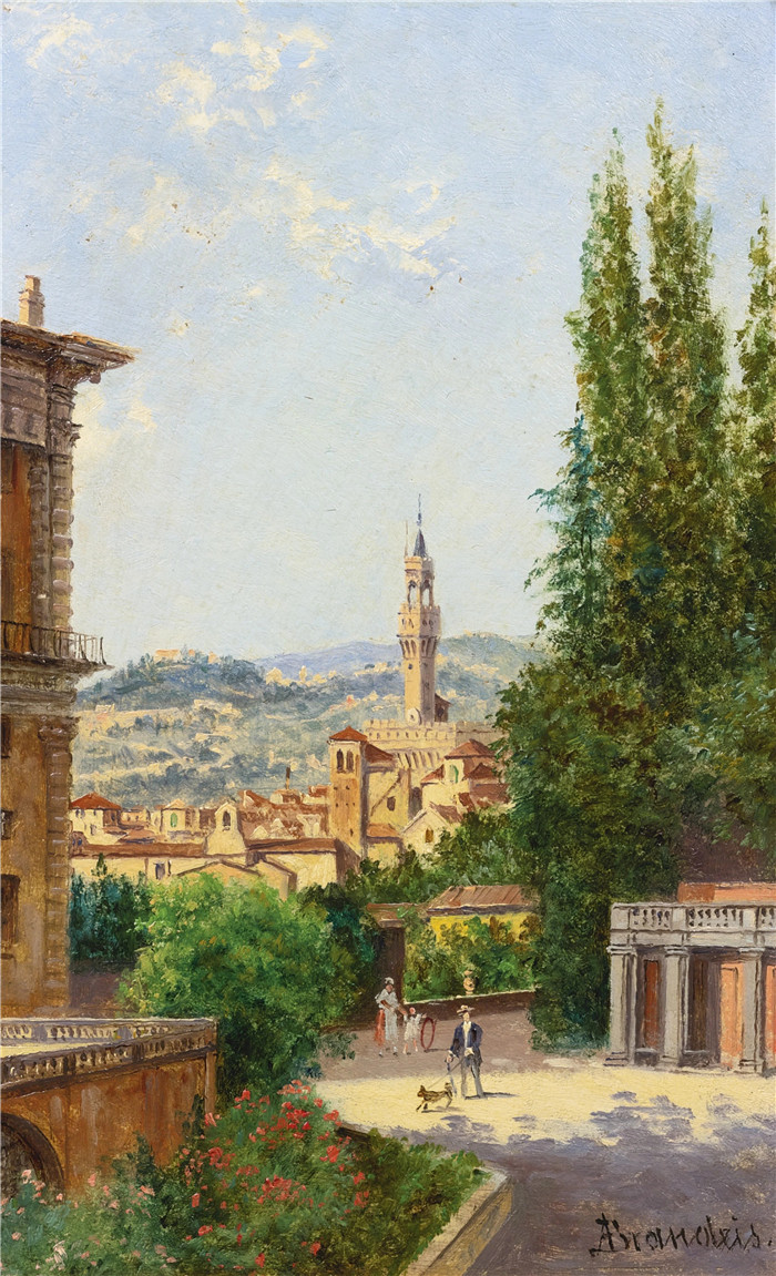 安东尼奥·布兰代斯(Antonietta Brandeis）油画-从佛罗伦萨博博利花园俯瞰维奇奥宫