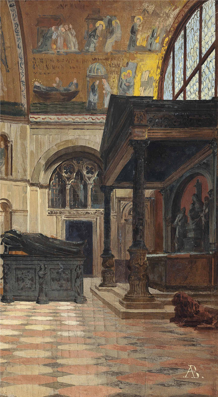 安东尼奥·布兰代斯(Antonietta Brandeis）油画-圣马可东南角的禅宗小教堂