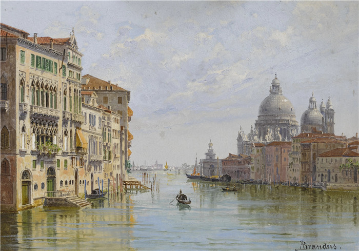 安东尼奥·布兰代斯(Antonietta Brandeis）油画-大运河与圣玛利亚教堂致敬
