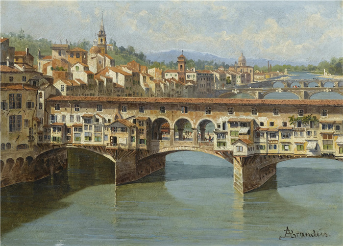 安东尼奥·布兰代斯(Antonietta Brandeis）油画-佛罗伦萨维奇奥桥 (1)