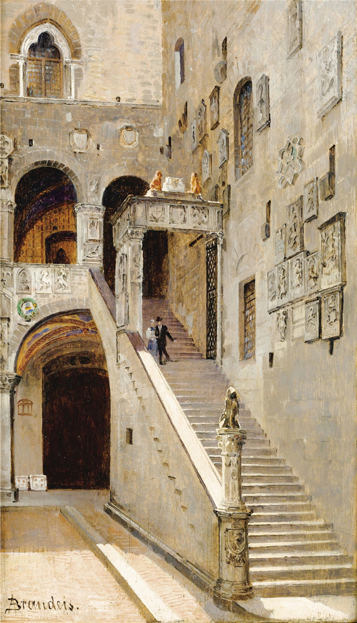 安东尼奥·布兰代斯(Antonietta Brandeis）油画-佛罗伦萨领主宫殿内院楼梯