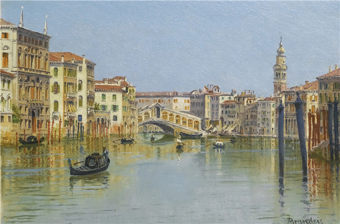 安东尼奥·布兰代斯(Antonietta Brandeis）油画-里亚托大桥，威尼斯