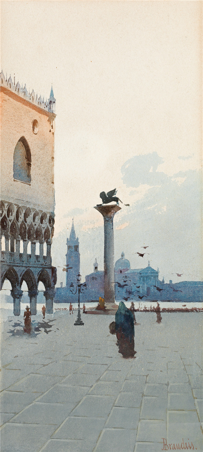 安东尼奥·布兰代斯(Antonietta Brandeis）油画-威尼斯的圣马可广场