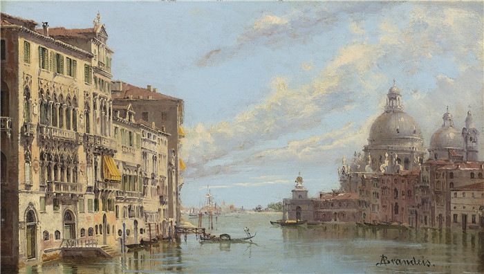安东尼奥·布兰代斯(Antonietta Brandeis）油画-威尼斯和格拉纳达大运河的入口