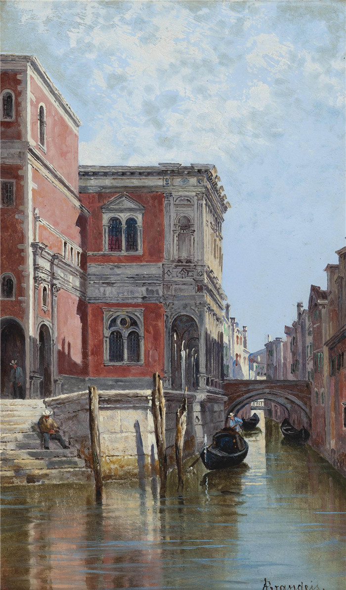 安东尼奥·布兰代斯(Antonietta Brandeis）油画-威尼斯运河上的船夫