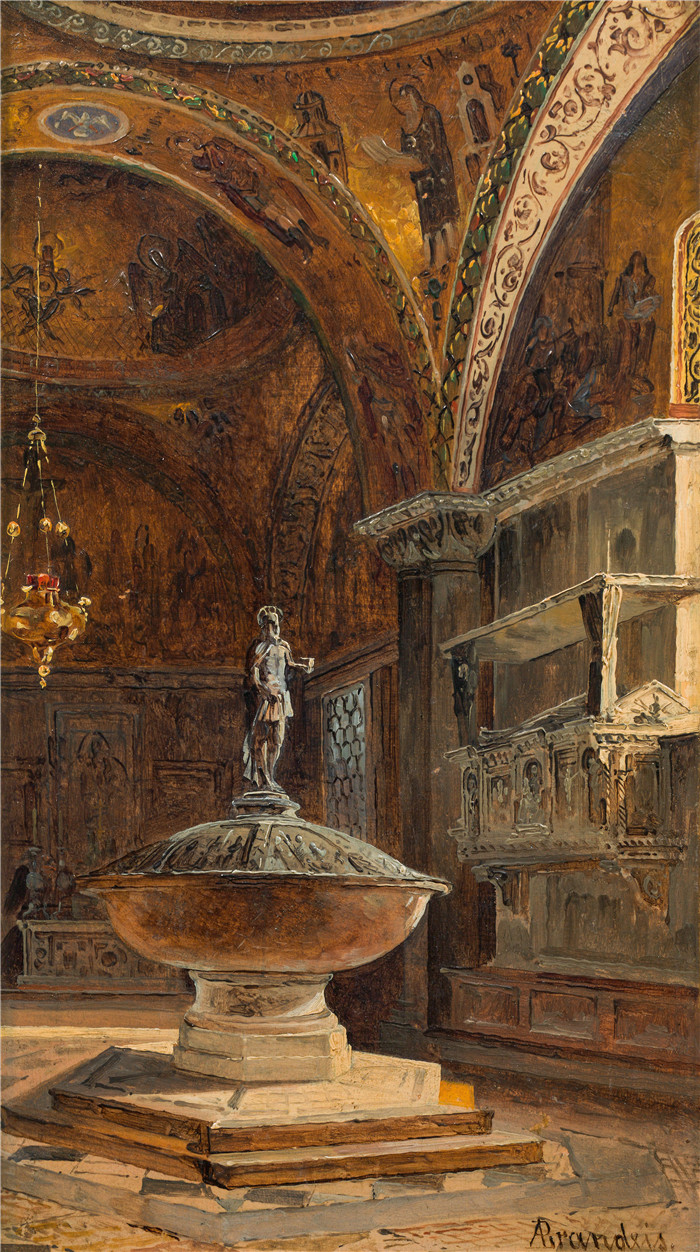 安东尼奥·布兰代斯(Antonietta Brandeis）油画-威尼斯圣马可浸信会内部视图