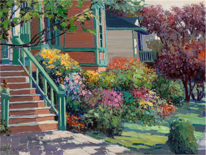 肯特·沃利斯（Kent R Wallis）油画-邻居小院