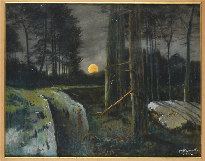 利奥波德.弗朗兹.科瓦尔斯基(Leopold Franz Kowalski）油画-带着月亮光的风景