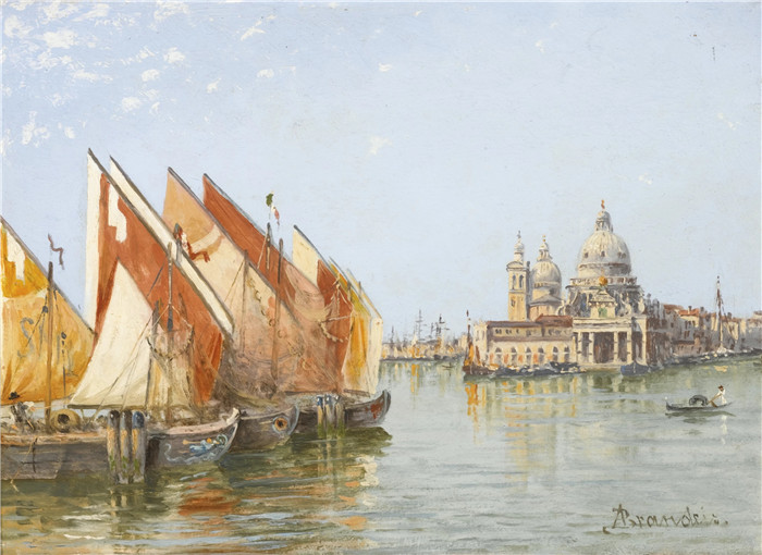 安东尼奥·布兰代斯(Antonietta Brandeis）油画-渔船，威尼斯