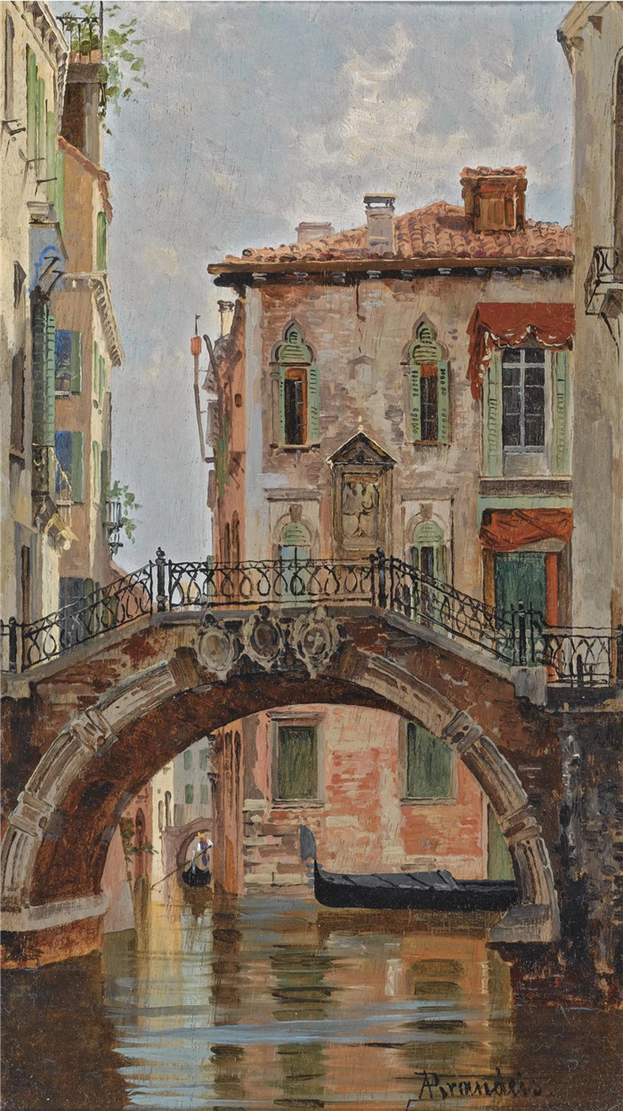 安东尼奥·布兰代斯(Antonietta Brandeis）油画-威尼斯海峡上的一座桥