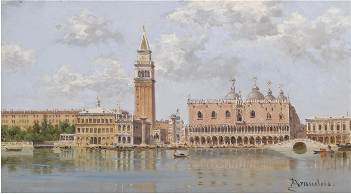 安东尼奥·布兰代斯(Antonietta Brandeis）油画-威尼斯总督府和Campanile