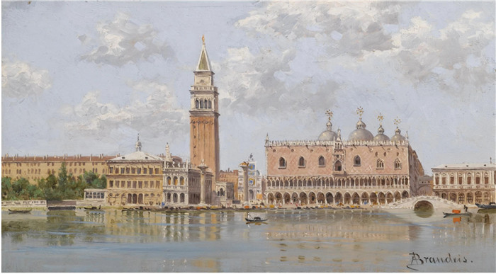 安东尼奥·布兰代斯(Antonietta Brandeis)油画-威尼斯总督府和Campanile